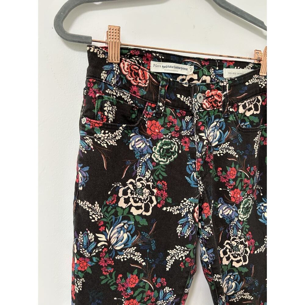 Anthropologie Pilcro Floral Print Cigarette Skinny Jeans 27 Black Fairy Boho - Picture 3 of 11